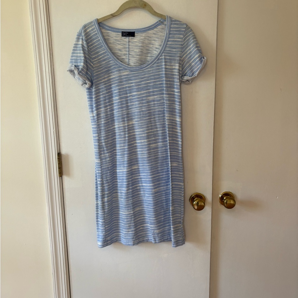 GAP Light Blue and White Striped Top